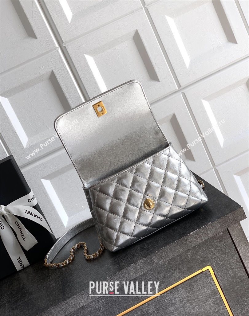 Chanel Calfskin Leather Mini Flap Bag with Top Handle and Charm Silver 2025 CH112701 (yezi-251127042)