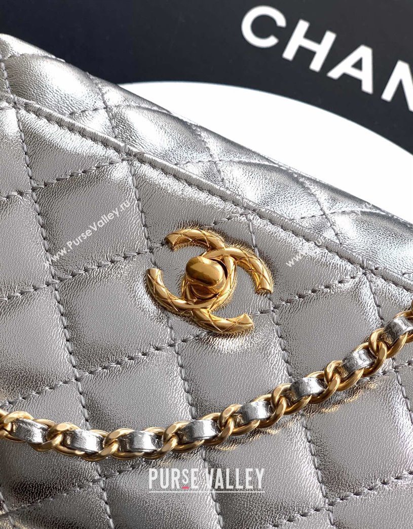 Chanel Calfskin Leather Mini Flap Bag with Top Handle and Charm Silver 2025 CH112701 (yezi-251127042)