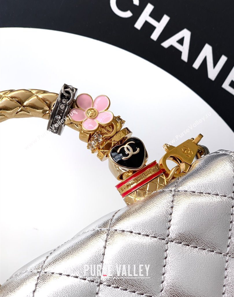 Chanel Calfskin Leather Mini Flap Bag with Top Handle and Charm Silver 2025 CH112701 (yezi-251127042)
