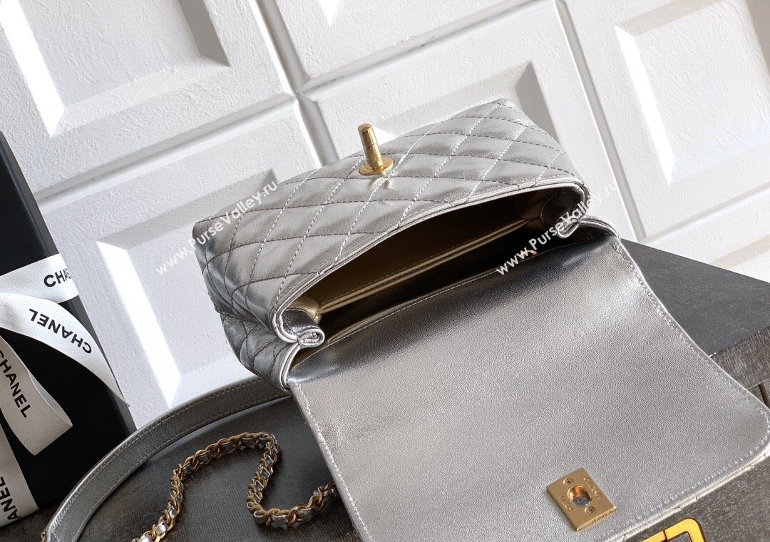 Chanel Calfskin Leather Mini Flap Bag with Top Handle and Charm Silver 2025 CH112701 (yezi-251127042)