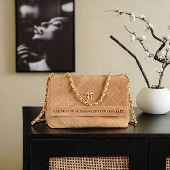 Chanel Quilted Suede Flap Bag with Chain Beige 2025 CH112702 (yezi-251127043)