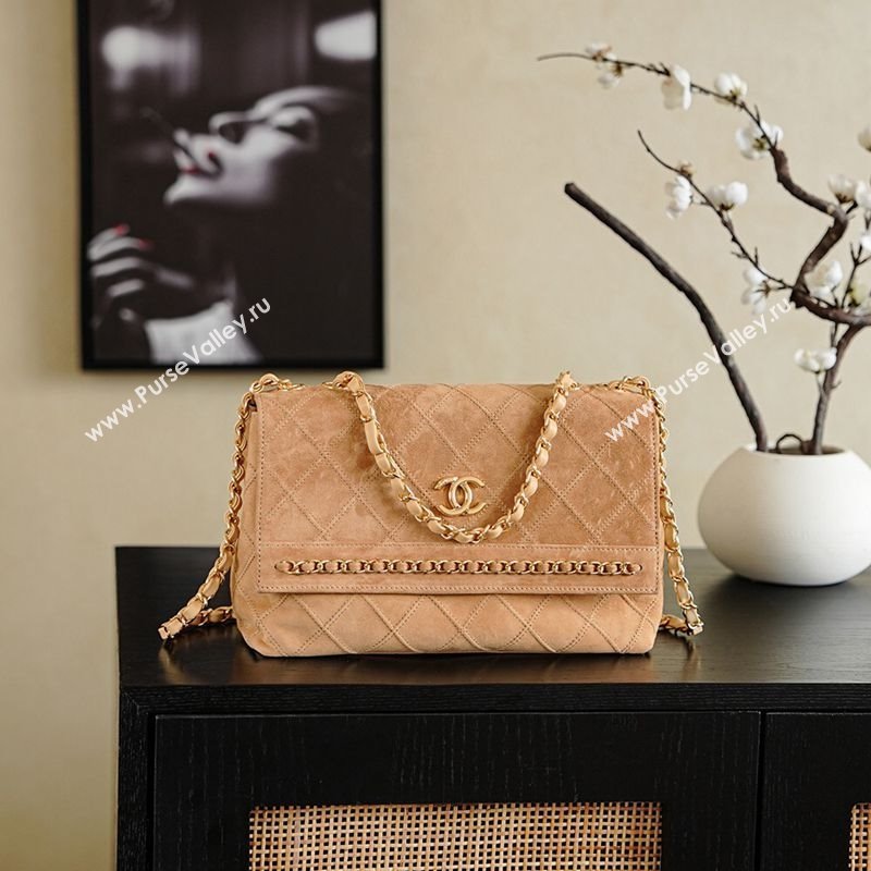 Chanel Quilted Suede Flap Bag with Chain Beige 2025 CH112702 (yezi-251127043)