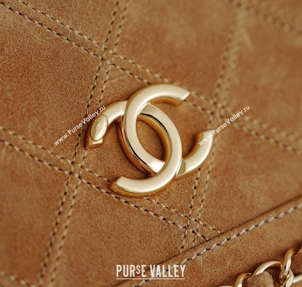 Chanel Quilted Suede Flap Bag with Chain Beige 2025 CH112702 (yezi-251127043)