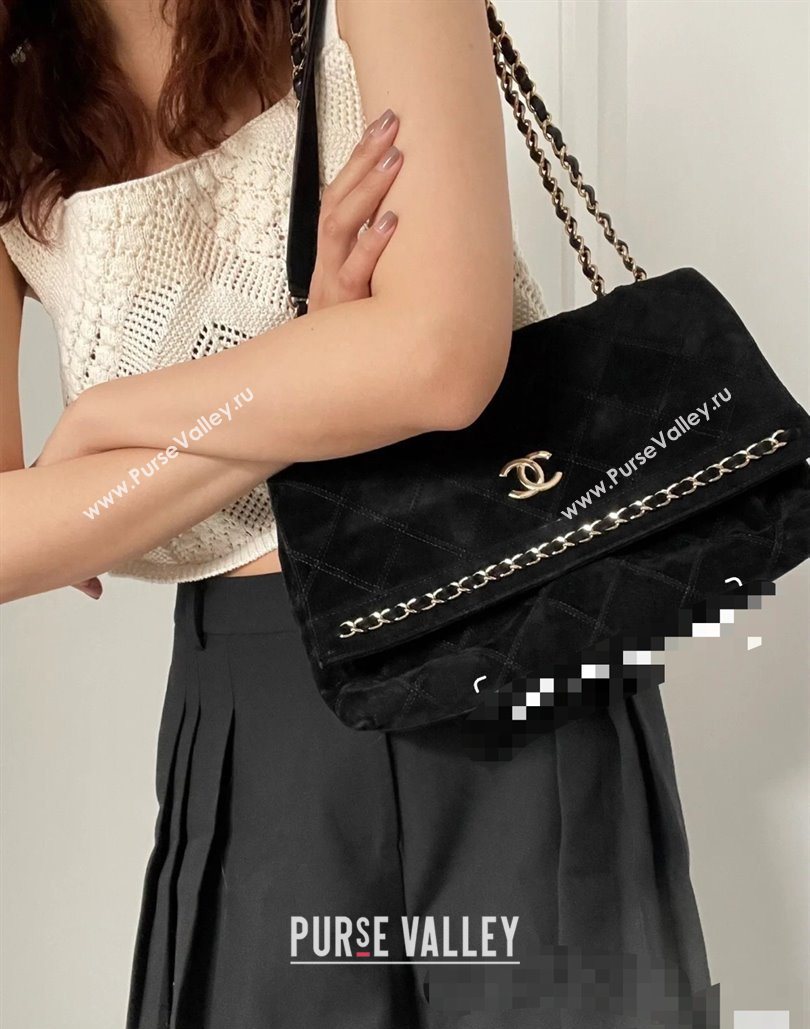 Chanel Quilted Suede Flap Bag with Chain Black 2025 CH112702 (yezi-251127044)