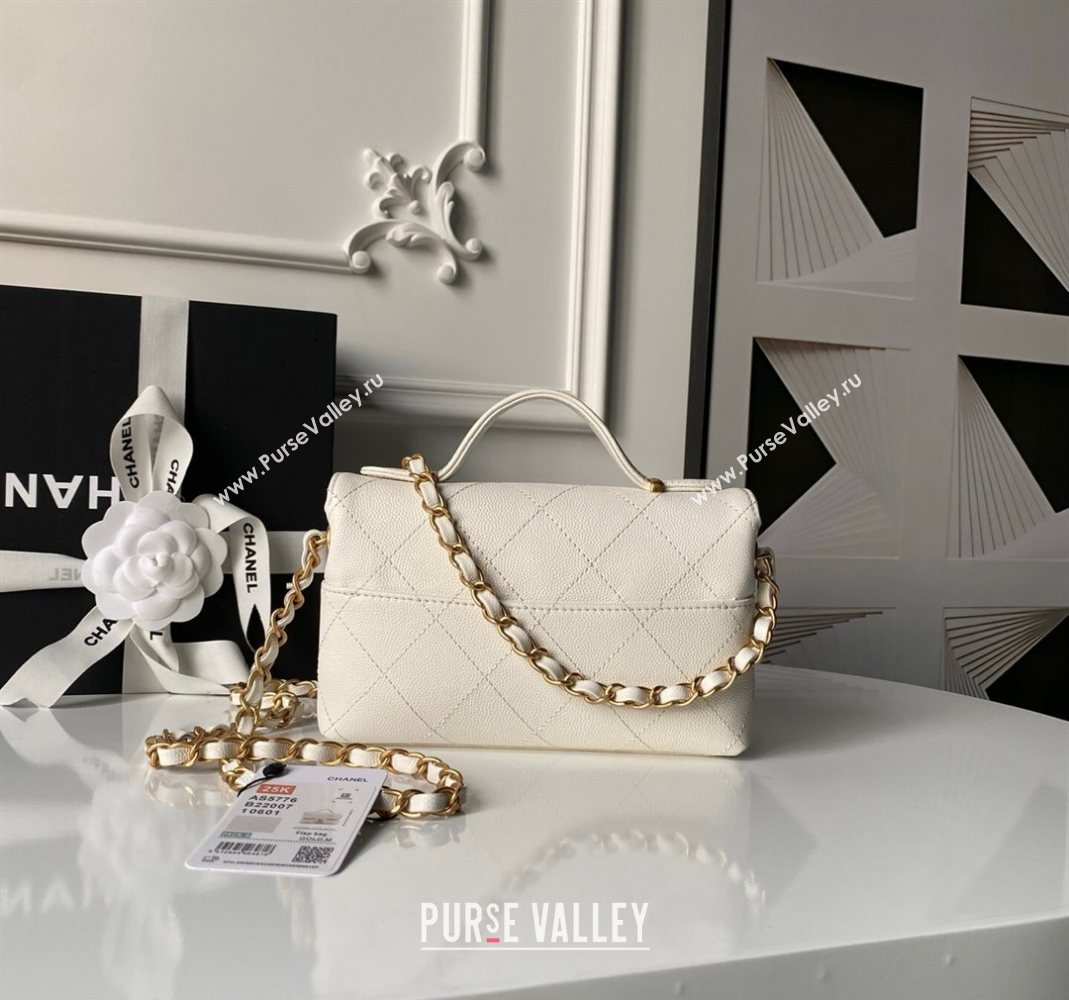 Chanel Calfskin Leather Small Flap Bag with Top Handle AS5776 White 2025 (yezi-251127005)