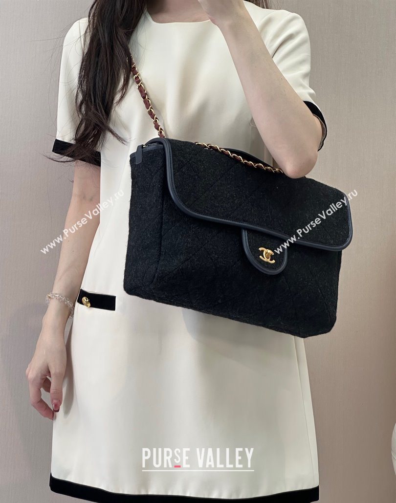 Chanel Wool Flap Bag with Top Handle Black 2025 AS5850 (yezi-251127001)