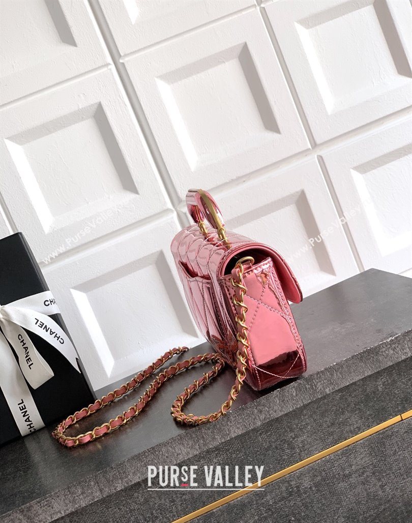 Chanel Metallic Mirror Calfskin Large Flap Bag with Top Handle Pink 2025 AS5807 (yezi-251127045)