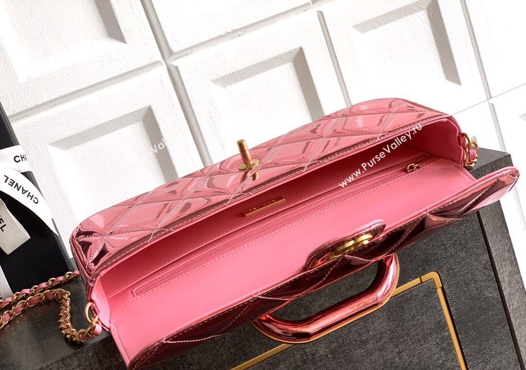 Chanel Metallic Mirror Calfskin Large Flap Bag with Top Handle Pink 2025 AS5807 (yezi-251127045)