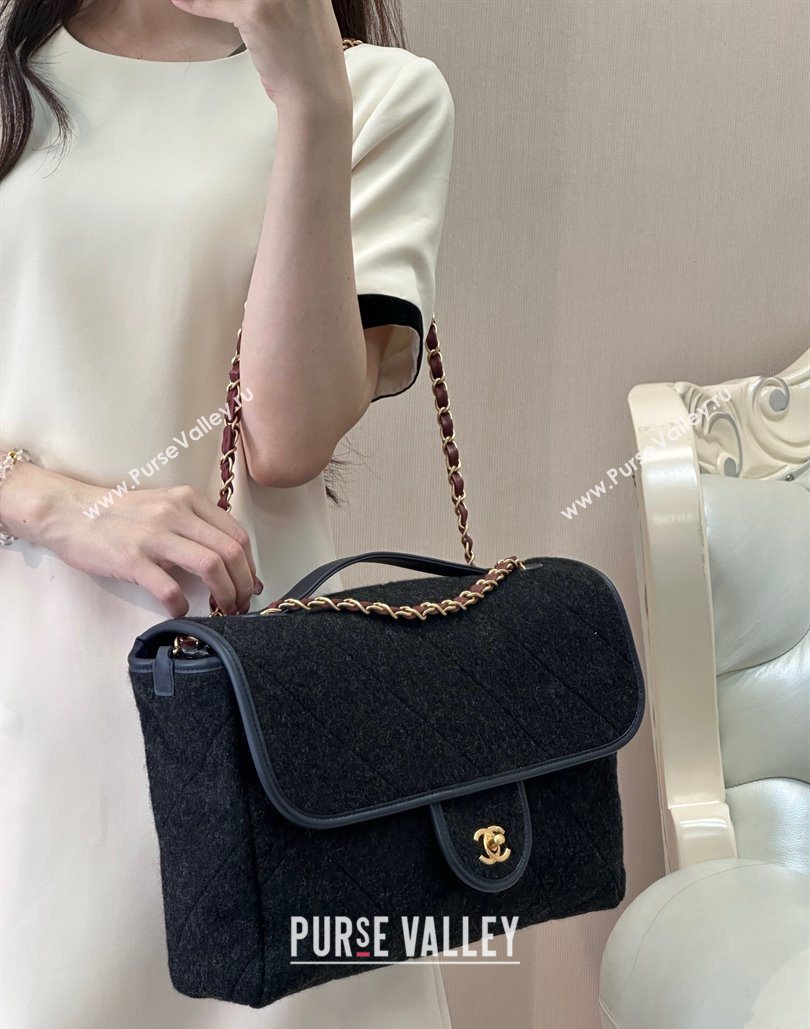 Chanel Wool Flap Bag with Top Handle Black 2025 AS5850 (yezi-251127001)