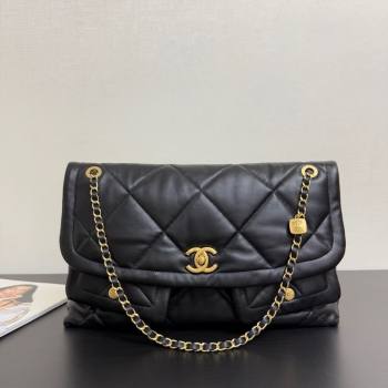 Chanel Shiny Lambskin Maxi Flap bag with Pockets Black 2025 AS5727 (yezi-251127059)