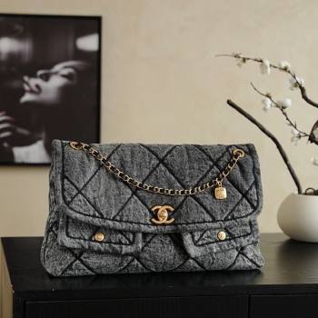 Chanel Washed Denim Maxi Flap bag with Pockets Black 2025 AS5727 (yezi-251127060)