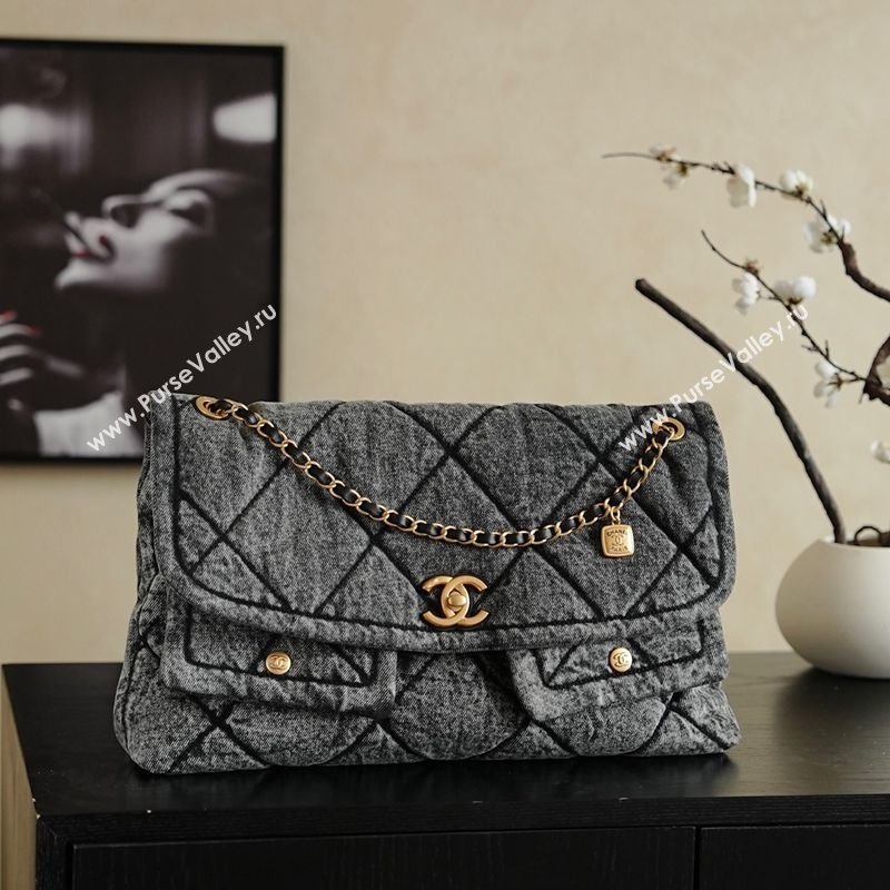 Chanel Washed Denim Maxi Flap bag with Pockets Black 2025 AS5727 (yezi-251127060)