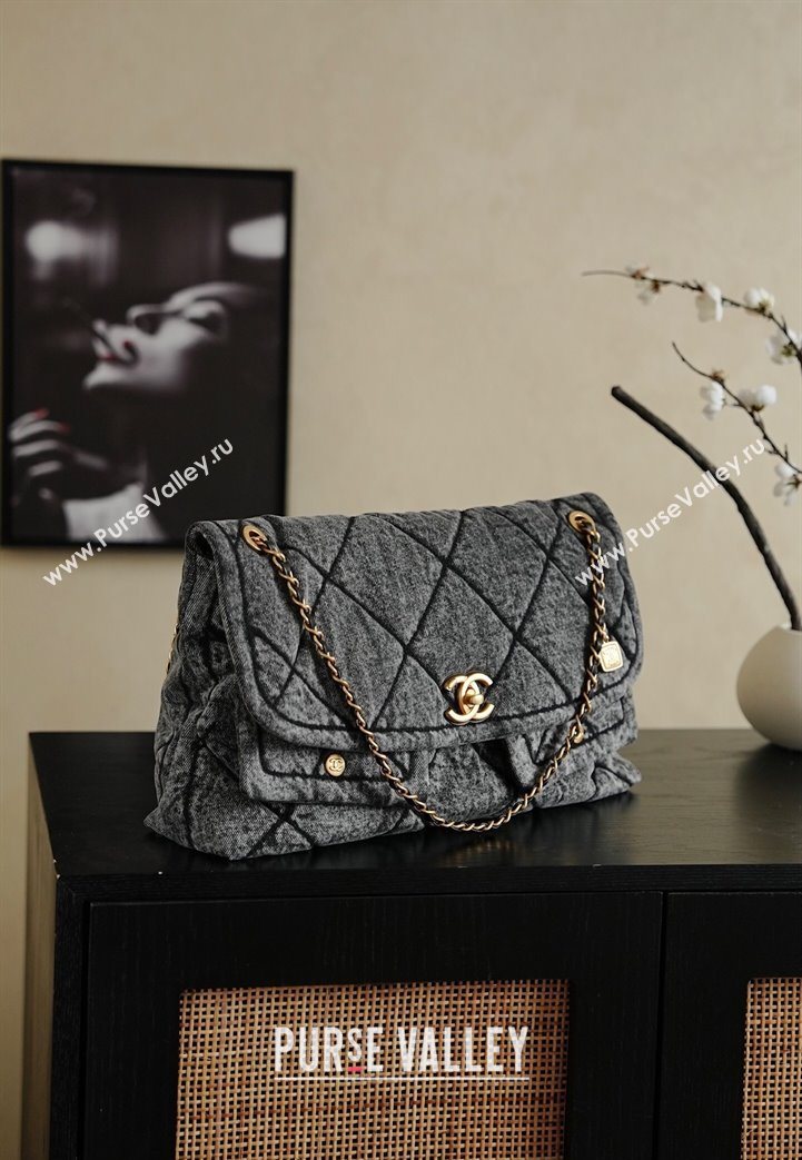 Chanel Washed Denim Maxi Flap bag with Pockets Black 2025 AS5727 (yezi-251127060)