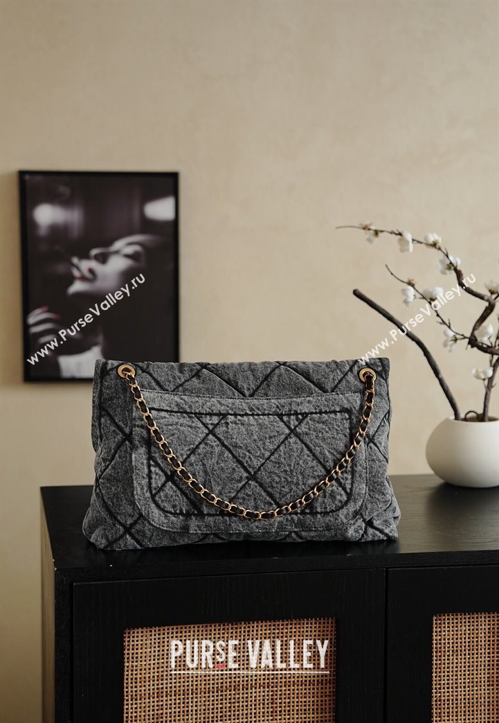 Chanel Washed Denim Maxi Flap bag with Pockets Black 2025 AS5727 (yezi-251127060)