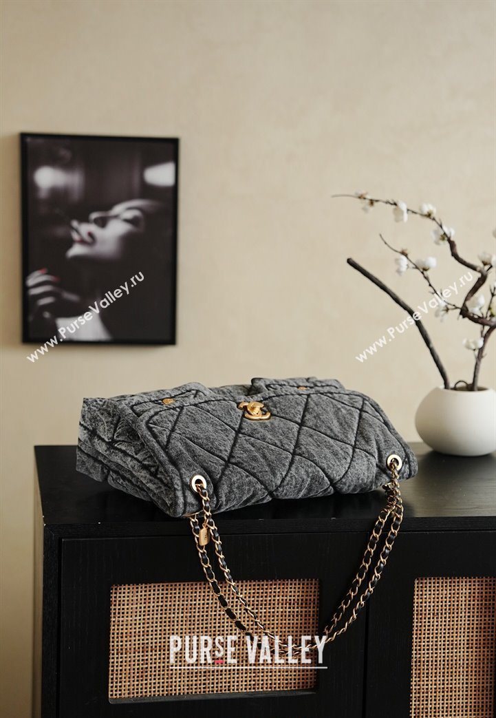 Chanel Washed Denim Maxi Flap bag with Pockets Black 2025 AS5727 (yezi-251127060)