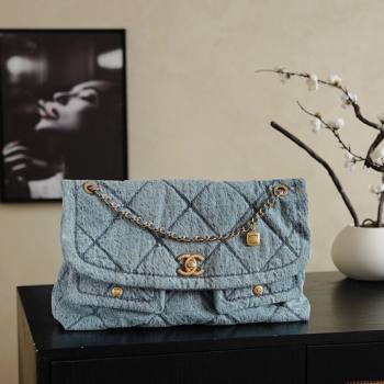 Chanel Washed Denim Maxi Flap bag with Pockets Light Blue 2025 AS5727 (yezi-251127061)