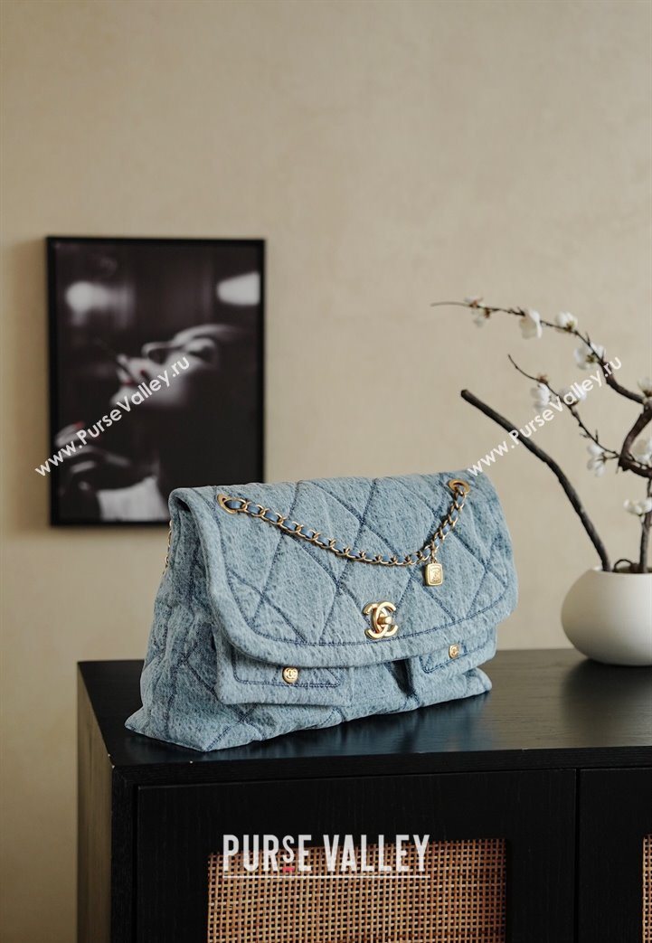 Chanel Washed Denim Maxi Flap bag with Pockets Light Blue 2025 AS5727 (yezi-251127061)