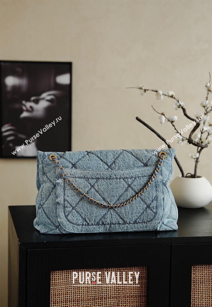 Chanel Washed Denim Maxi Flap bag with Pockets Light Blue 2025 AS5727 (yezi-251127061)