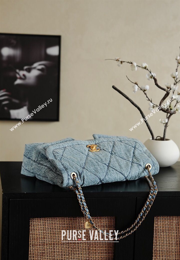 Chanel Washed Denim Maxi Flap bag with Pockets Light Blue 2025 AS5727 (yezi-251127061)