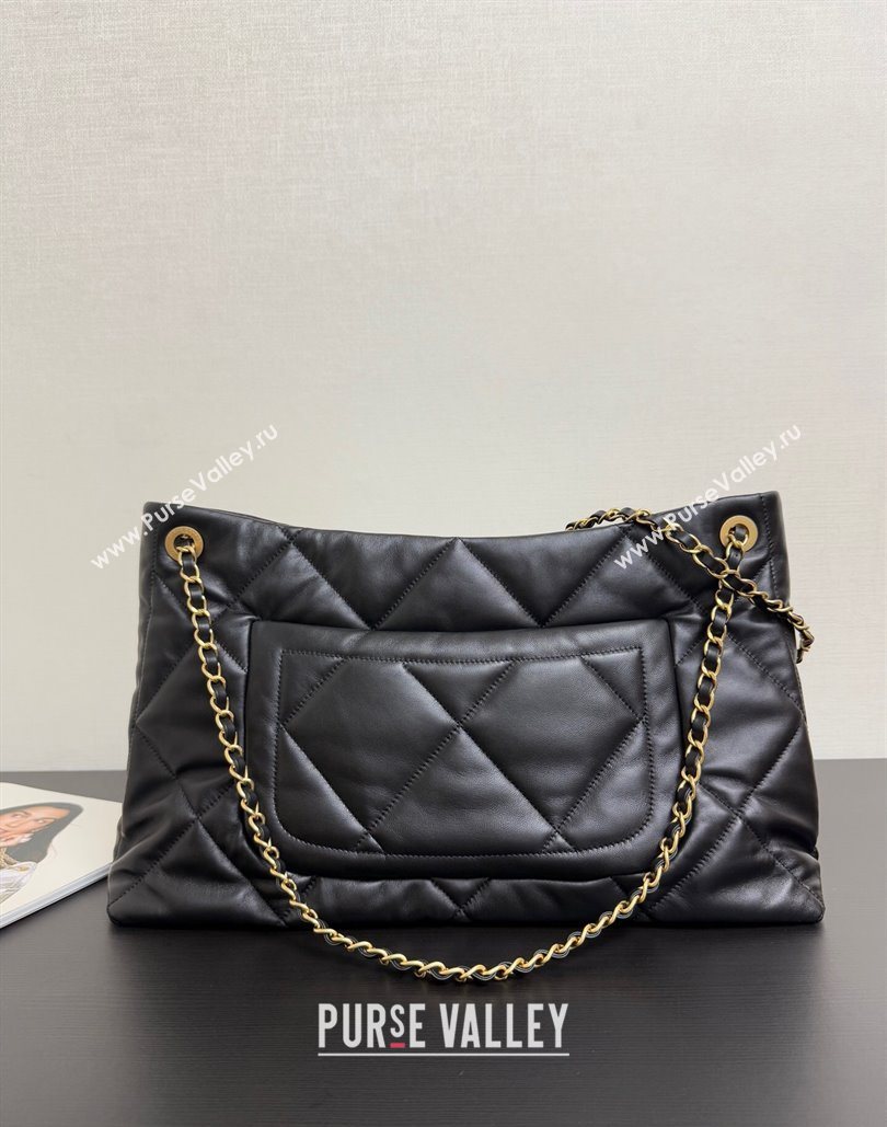 Chanel Shiny Lambskin Shopping Bag with Pockets Black 2025 AS5740 (yezi-251127064)