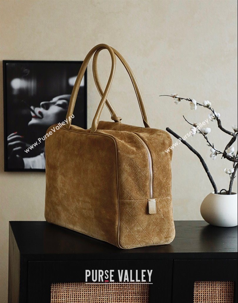 Chanel Quilted Suede Boston Top Handle Bag Brown 2025 CH112702 (yezi-251127070)