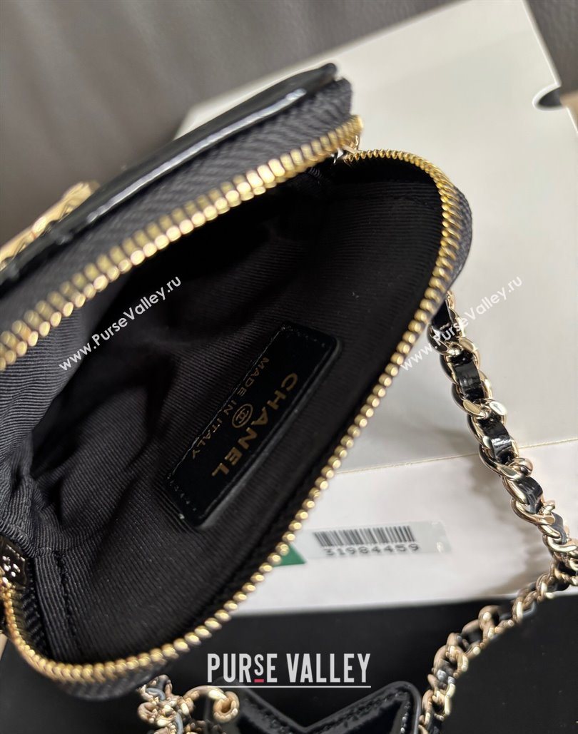 Chanel Shiny Crumpled Calfskin Phone Holder with Chain Black 2025 AP4777 (yezi-251127072)