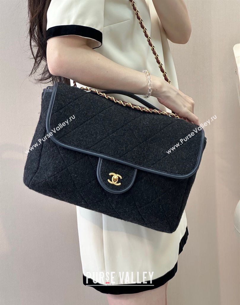 Chanel Wool Flap Bag with Top Handle Black 2025 AS5850 (yezi-251127001)