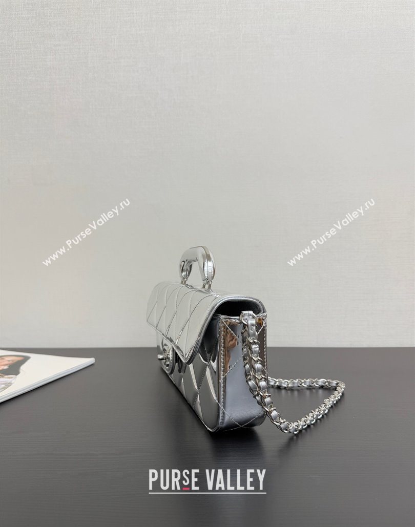 Chanel Metallic Mirror Calfskin Large Flap Bag with Top Handle Silver 2025 AS5807 (yezi-251127047)