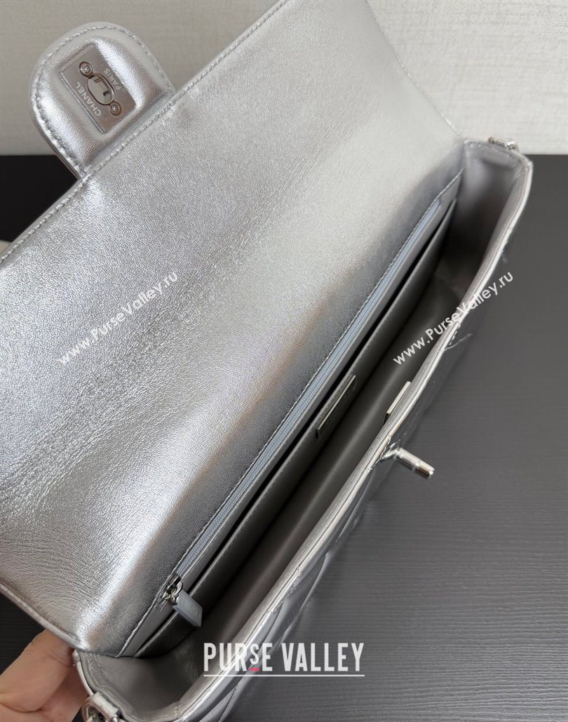 Chanel Metallic Mirror Calfskin Large Flap Bag with Top Handle Silver 2025 AS5807 (yezi-251127047)