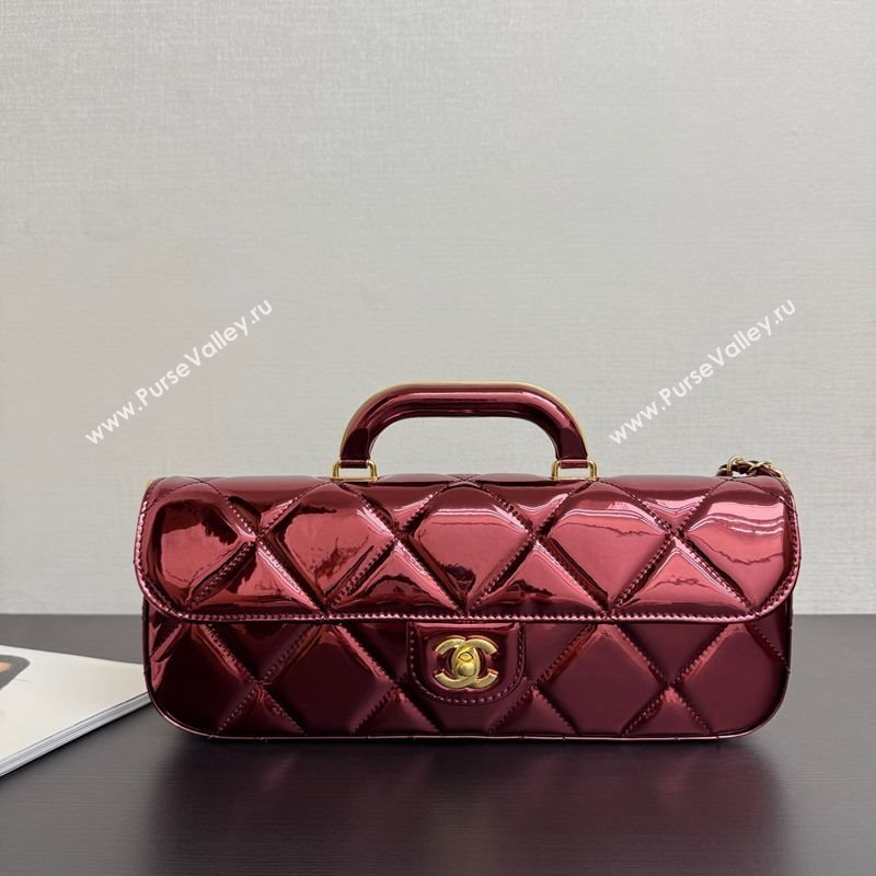 Chanel Metallic Mirror Calfskin Large Flap Bag with Top Handle Burgundy 2025 AS5807 (yezi-251127049)