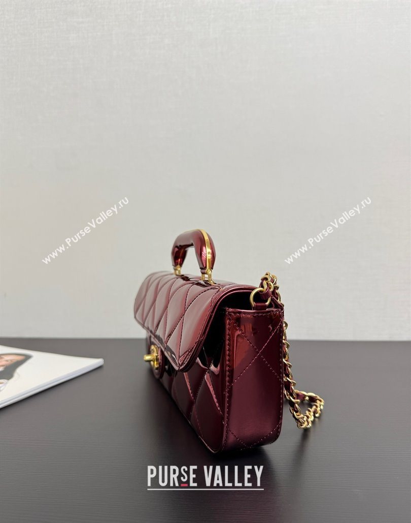 Chanel Metallic Mirror Calfskin Large Flap Bag with Top Handle Burgundy 2025 AS5807 (yezi-251127049)