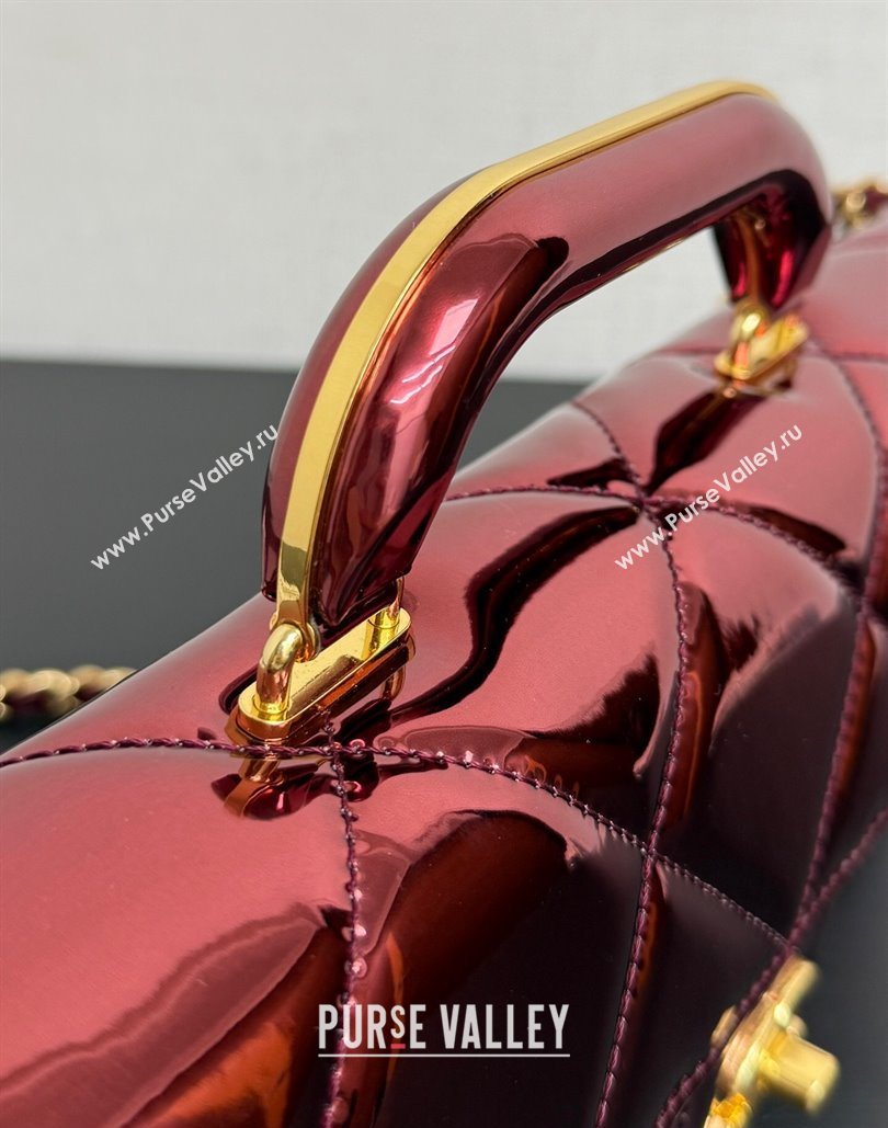 Chanel Metallic Mirror Calfskin Large Flap Bag with Top Handle Burgundy 2025 AS5807 (yezi-251127049)