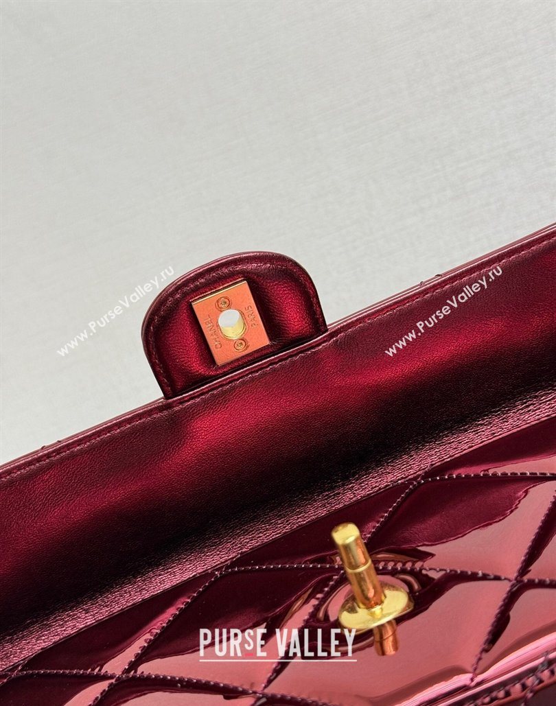 Chanel Metallic Mirror Calfskin Large Flap Bag with Top Handle Burgundy 2025 AS5807 (yezi-251127049)