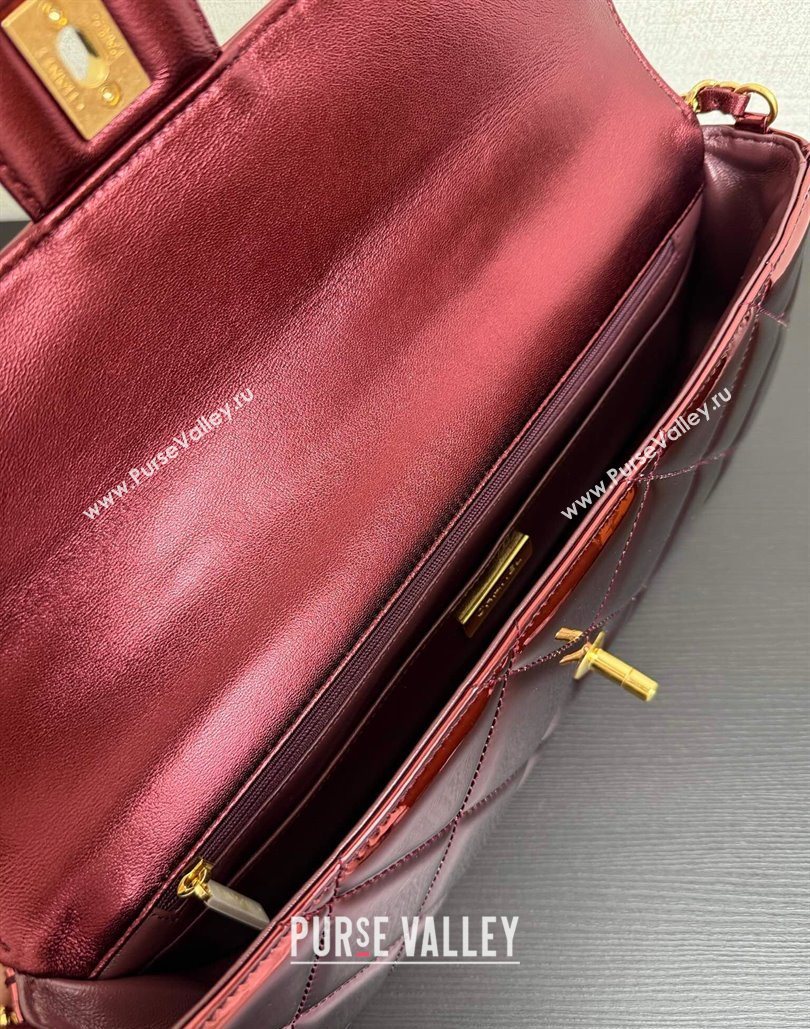 Chanel Metallic Mirror Calfskin Large Flap Bag with Top Handle Burgundy 2025 AS5807 (yezi-251127049)