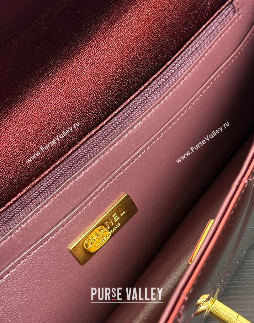 Chanel Metallic Mirror Calfskin Large Flap Bag with Top Handle Burgundy 2025 AS5807 (yezi-251127049)