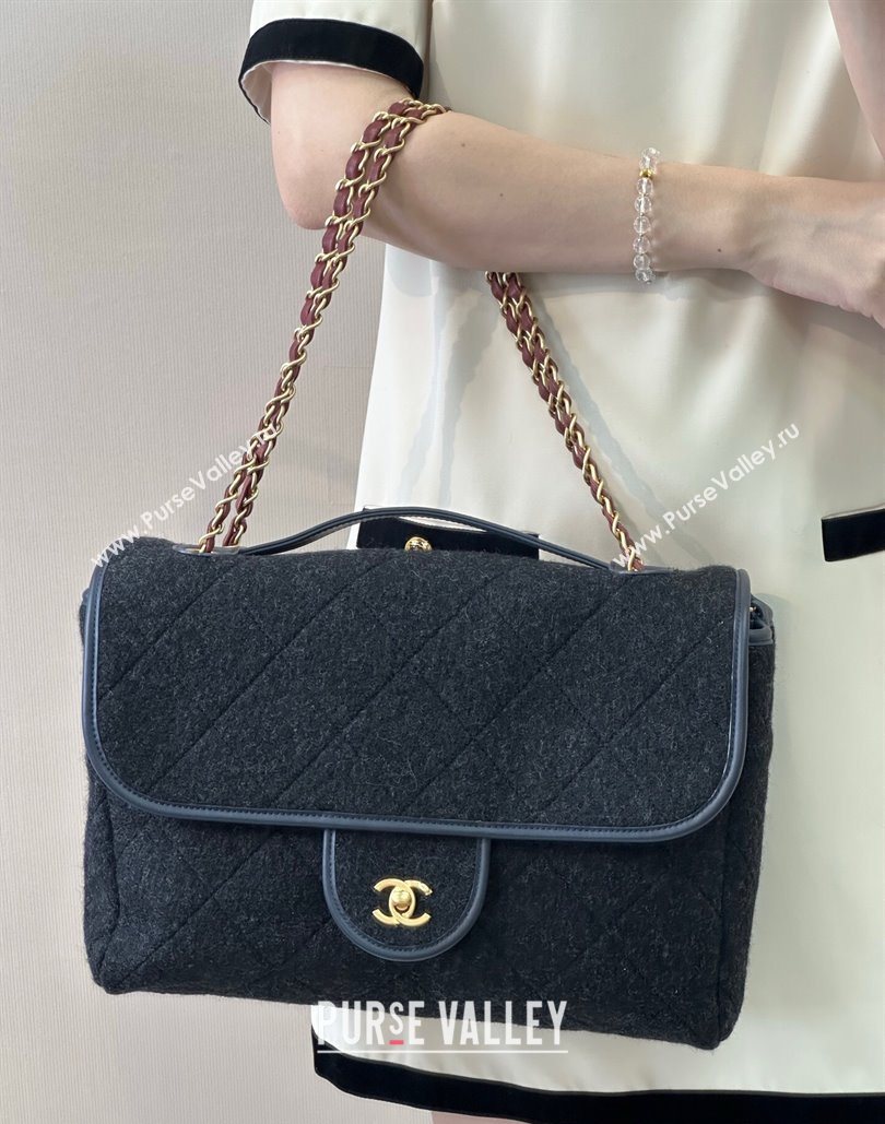 Chanel Wool Flap Bag with Top Handle Black 2025 AS5850 (yezi-251127001)
