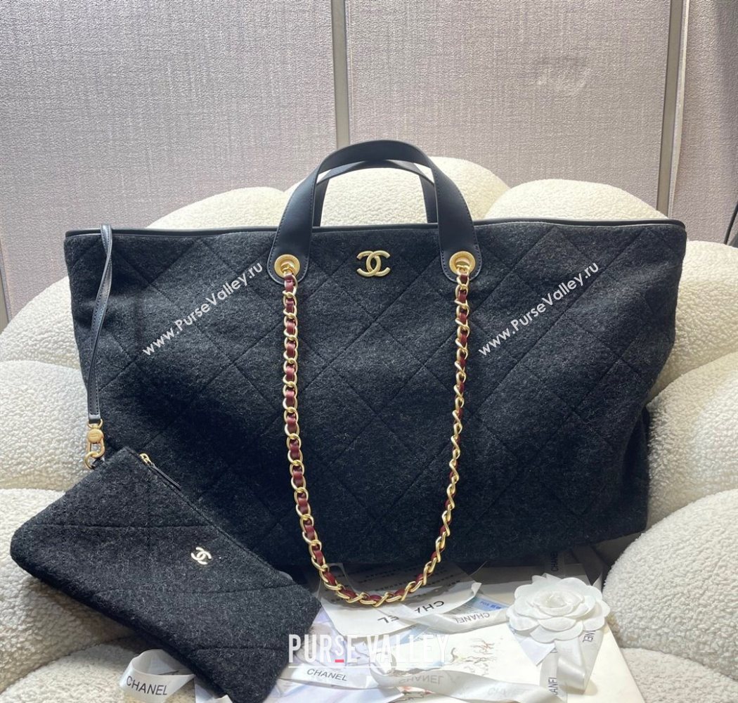 Chanel Wool Maxi Shopping Bag Black 2025 AS5853 (yezi-251127002)