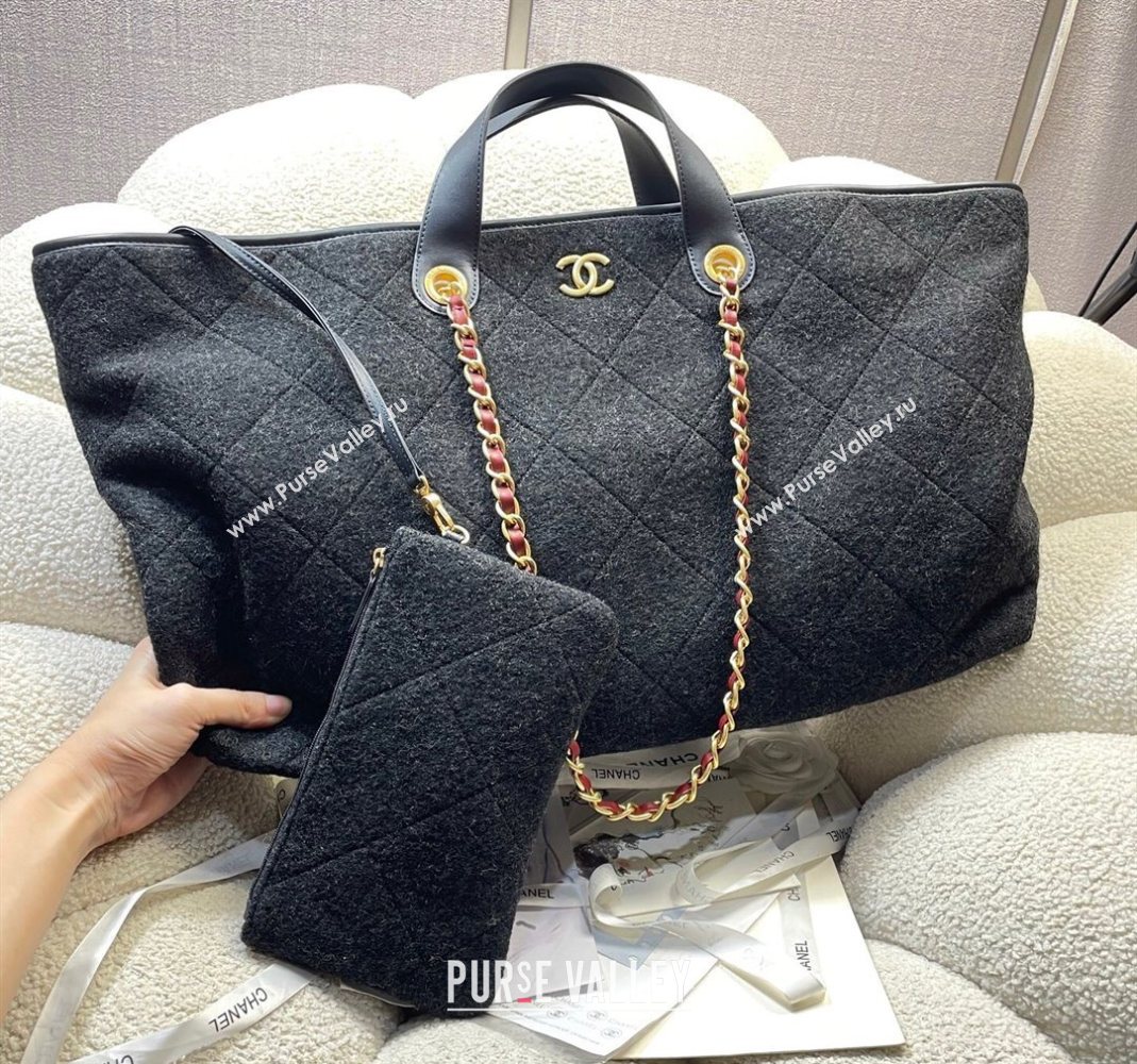 Chanel Wool Maxi Shopping Bag Black 2025 AS5853 (yezi-251127002)