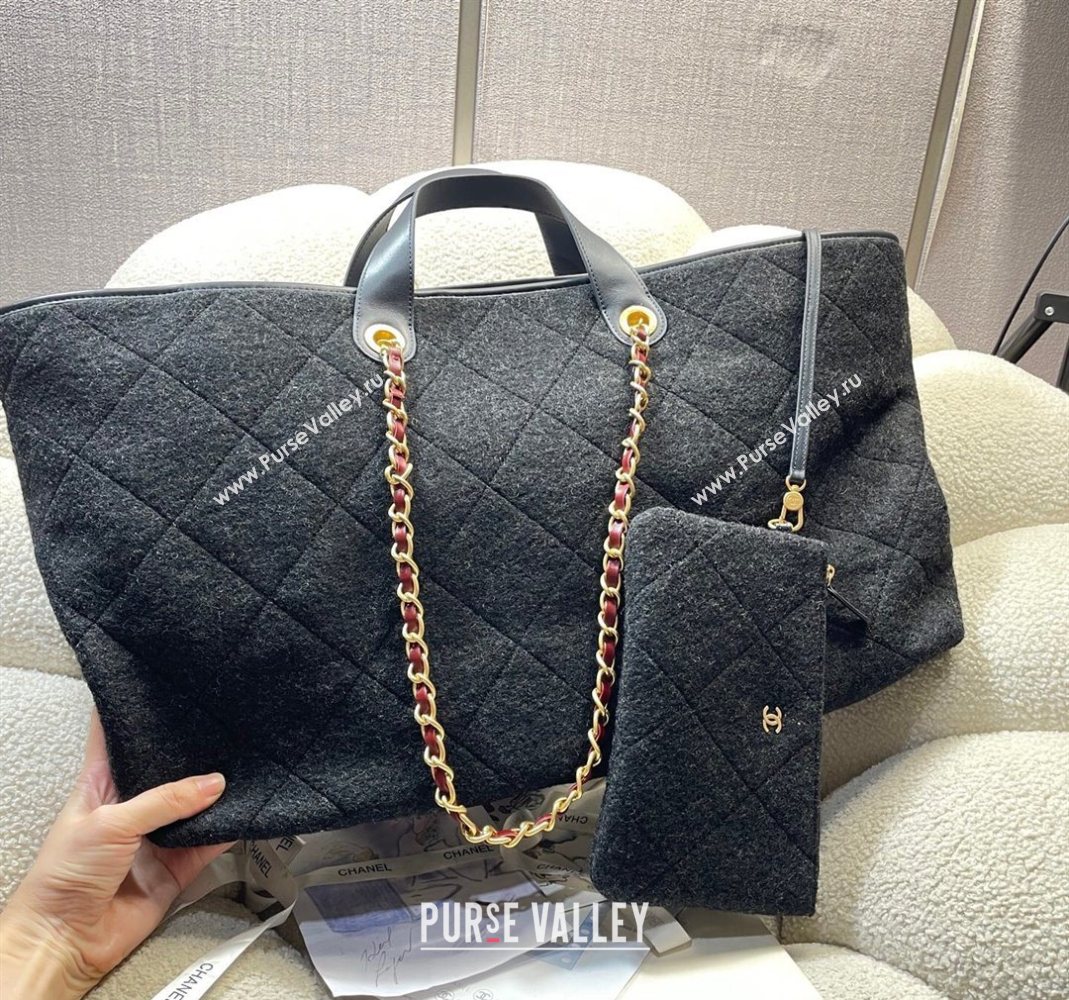 Chanel Wool Maxi Shopping Bag Black 2025 AS5853 (yezi-251127002)
