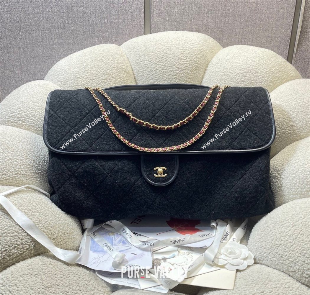 Chanel Wool Maxi Flap Bag with Top Handle Black 2025 AS5852 (yezi-251127003)