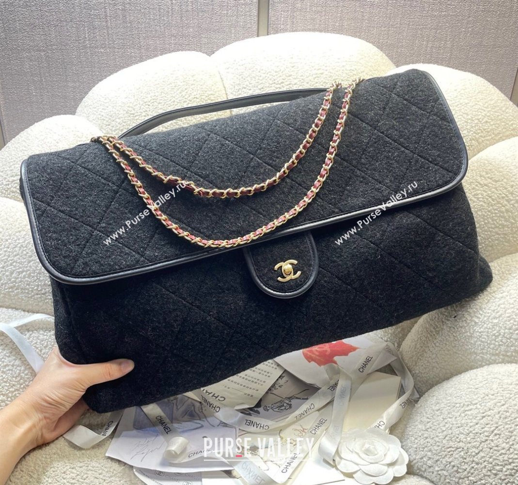 Chanel Wool Maxi Flap Bag with Top Handle Black 2025 AS5852 (yezi-251127003)
