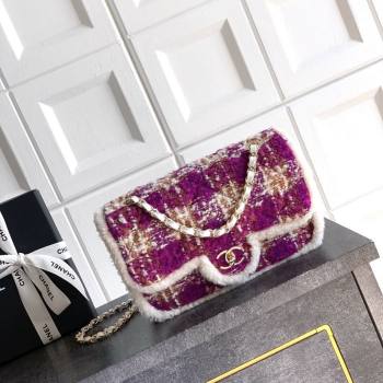 Chanel Tweed Shearling Large Flap Bag Fuschia/Pink 2025 AS5686 (yezi-251127077)