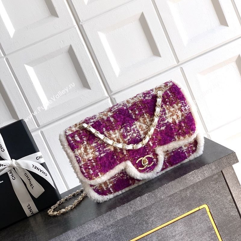 Chanel Tweed Shearling Large Flap Bag Fuschia/Pink 2025 AS5686 (yezi-251127077)