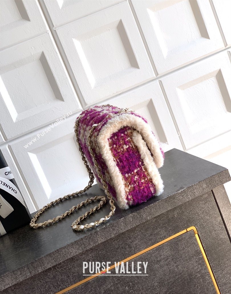 Chanel Tweed Shearling Large Flap Bag Fuschia/Pink 2025 AS5686 (yezi-251127077)