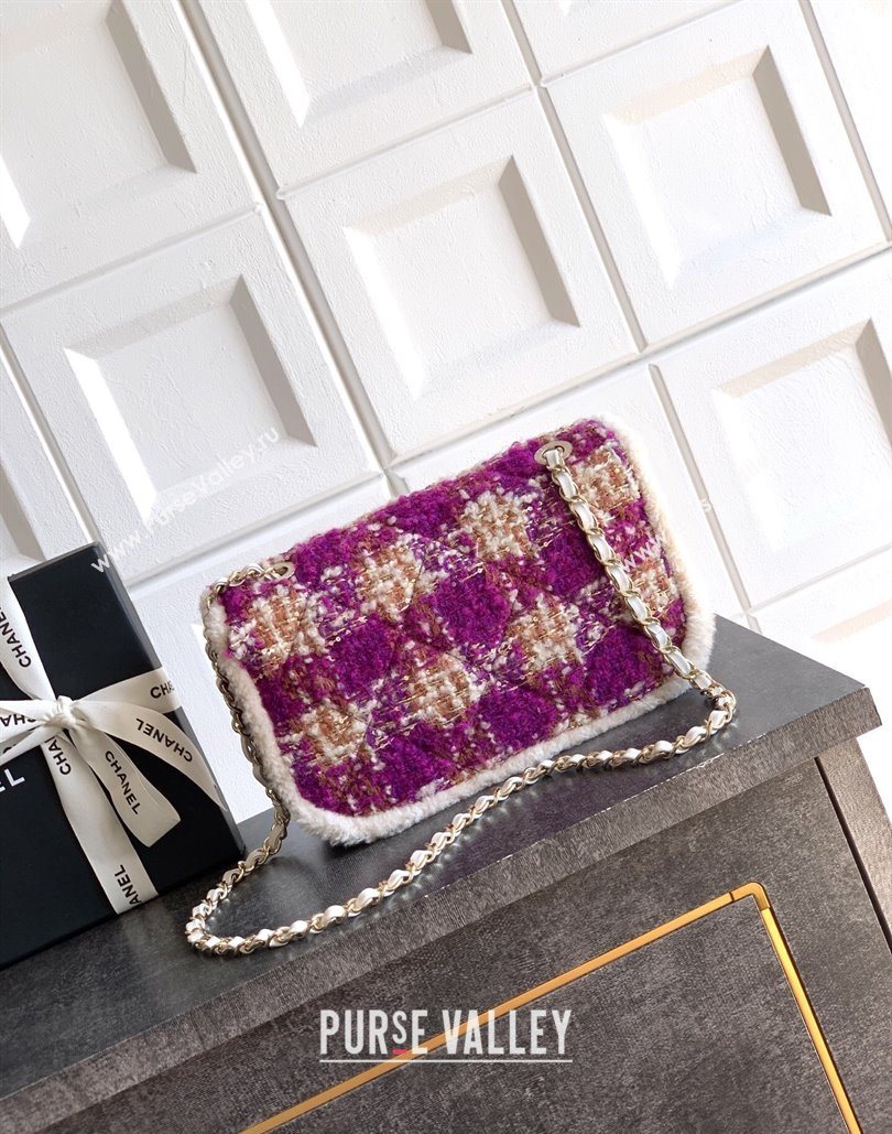 Chanel Tweed Shearling Large Flap Bag Fuschia/Pink 2025 AS5686 (yezi-251127077)