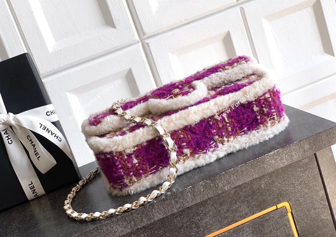 Chanel Tweed Shearling Large Flap Bag Fuschia/Pink 2025 AS5686 (yezi-251127077)
