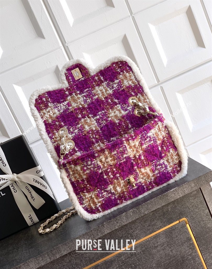 Chanel Tweed Shearling Large Flap Bag Fuschia/Pink 2025 AS5686 (yezi-251127077)