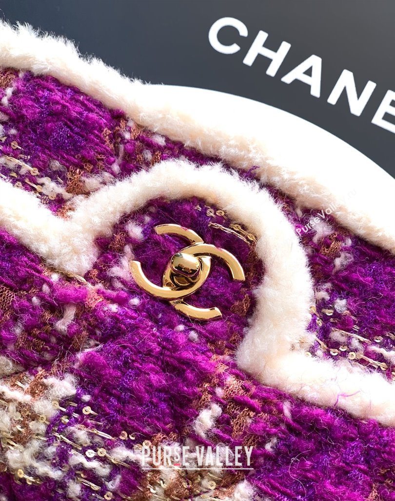 Chanel Tweed Shearling Large Flap Bag Fuschia/Pink 2025 AS5686 (yezi-251127077)