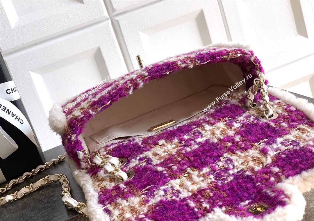 Chanel Tweed Shearling Large Flap Bag Fuschia/Pink 2025 AS5686 (yezi-251127077)