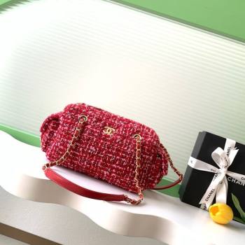 Chanel Tweed Small Bowling Bag Red 2025 AS5792 (yezi-251127021)